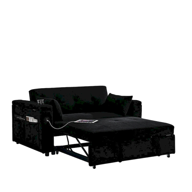 Divano Letto Estraibile Nero, Recliner 3-in-1, 2 Posti