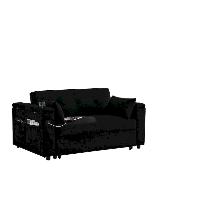 Divano Letto Estraibile Nero, Recliner 3-in-1, 2 Posti