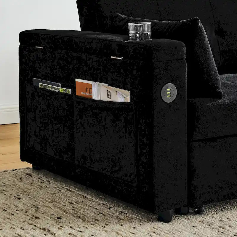 Divano Letto Estraibile Nero, Recliner 3-in-1, 2 Posti