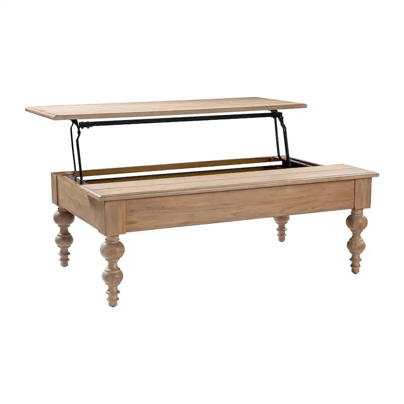 Tavolino da caffè sollevabile Natural / Acorn con vano portaoggetti, Legno massello e MDF