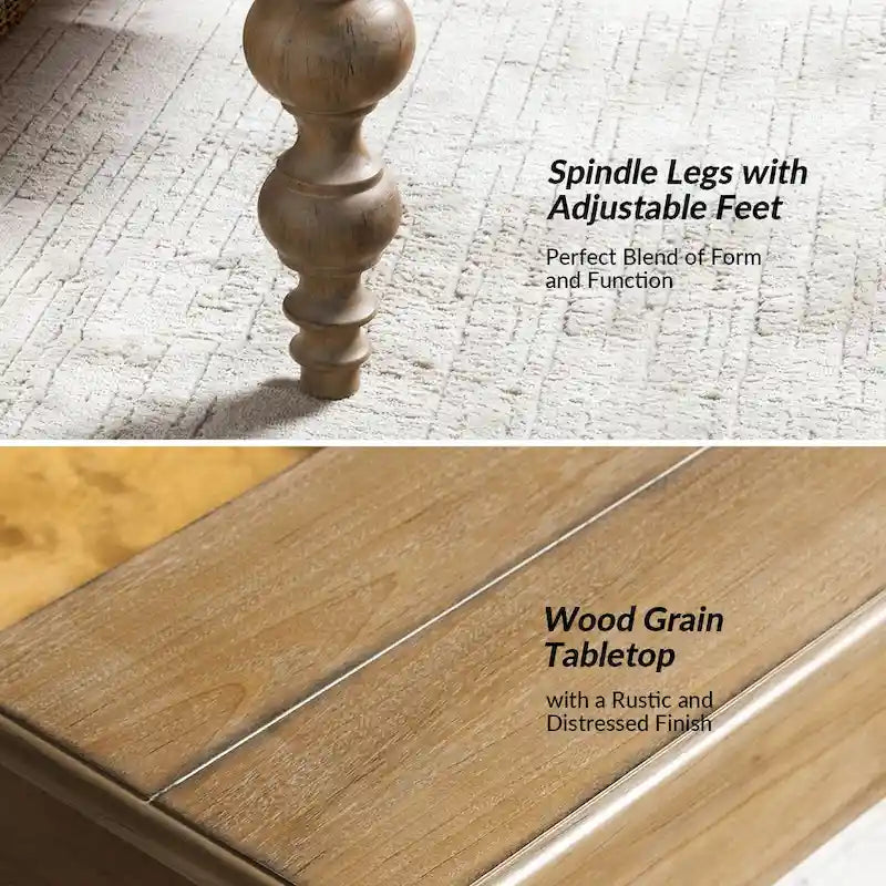 Tavolino da caffè sollevabile Natural / Acorn con vano portaoggetti, Legno massello e MDF