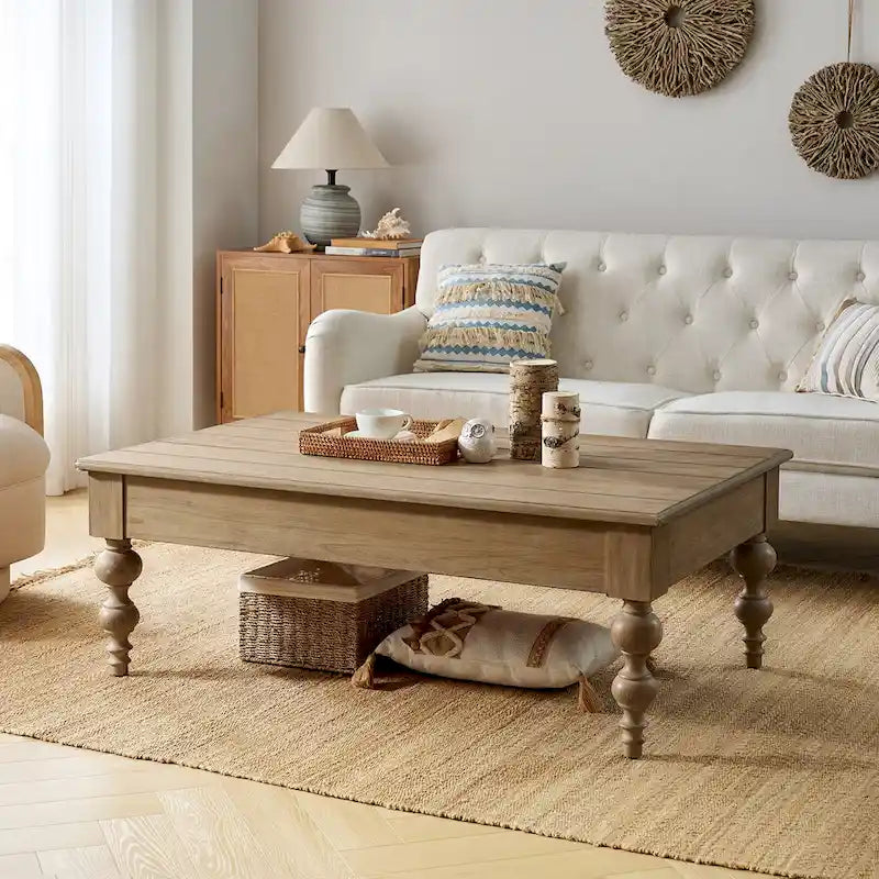 Tavolino da caffè sollevabile Natural / Acorn con vano portaoggetti, Legno massello e MDF