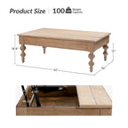 Tavolino da caffè sollevabile Natural / Acorn con vano portaoggetti, Legno massello e MDF