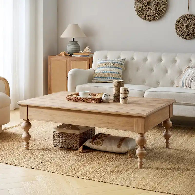 Tavolino da caffè sollevabile Natural / Acorn con vano portaoggetti, Legno massello e MDF