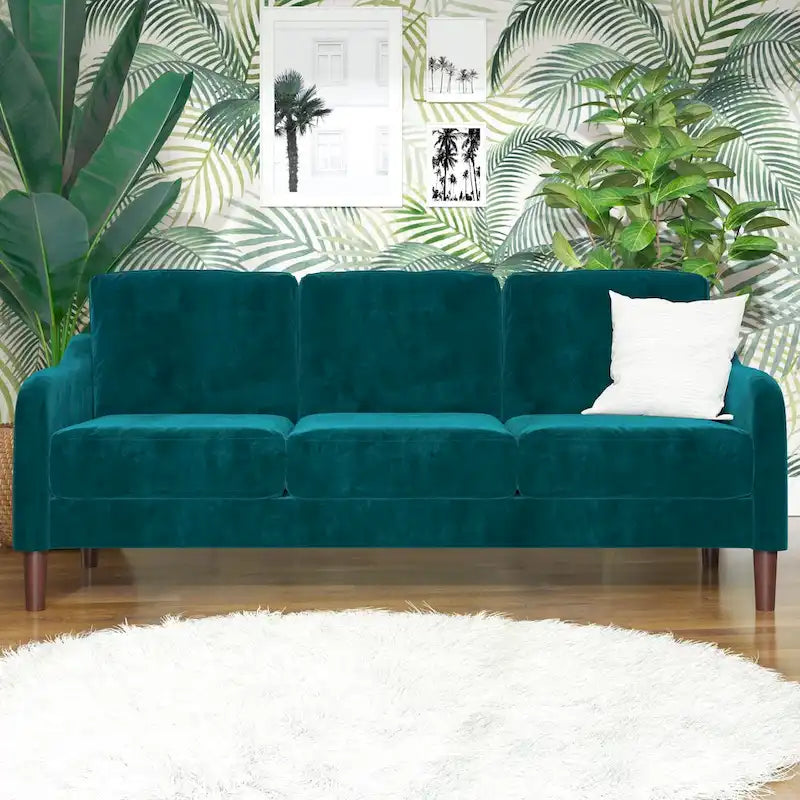 Divano a 3 posti in velluto verde/grigio, stile moderno, 3 posti a sedere