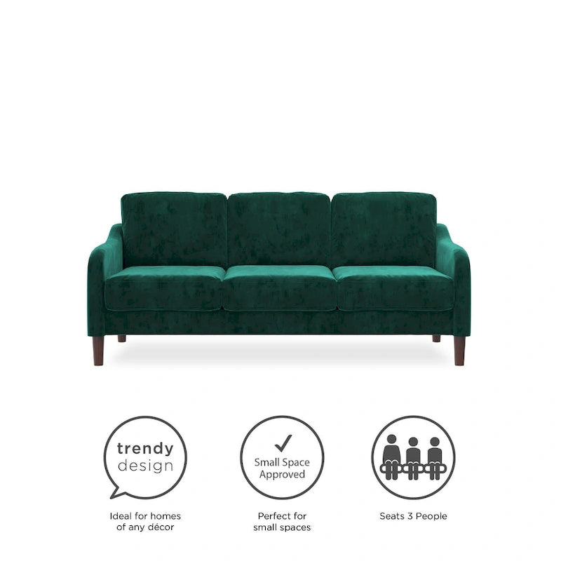 Divano a 3 posti in velluto verde/grigio, stile moderno, 3 posti a sedere