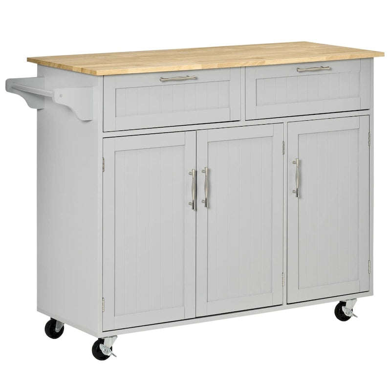 Carrello da cucina su ruote nero/bianco/grigio con cassetti, armadietti e portasciugamani