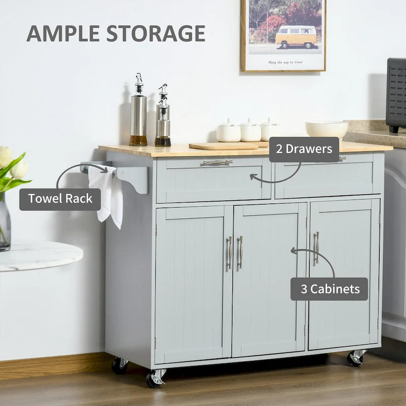 Carrello da cucina su ruote nero/bianco/grigio con cassetti, armadietti e portasciugamani
