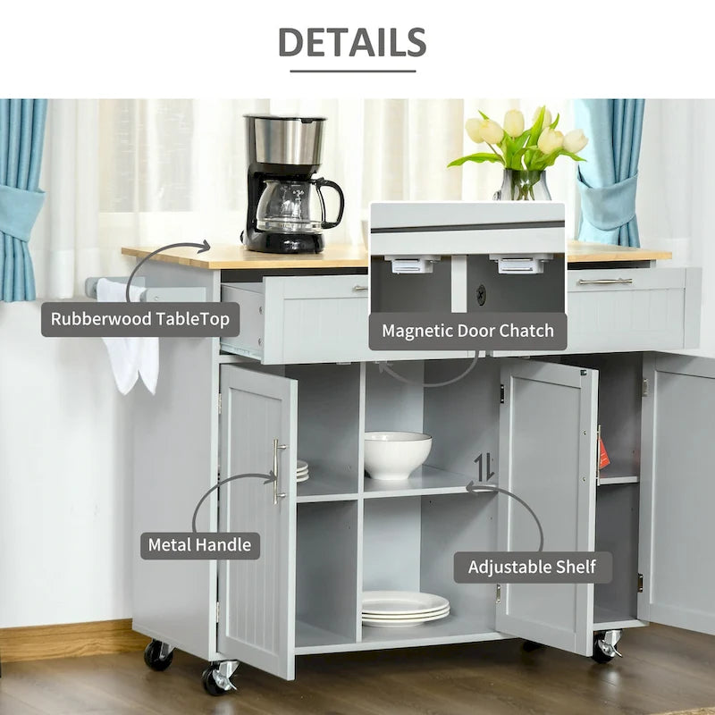 Carrello da cucina su ruote nero/bianco/grigio con cassetti, armadietti e portasciugamani