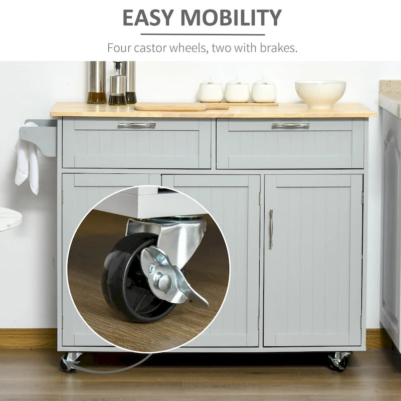 Carrello da cucina su ruote nero/bianco/grigio con cassetti, armadietti e portasciugamani