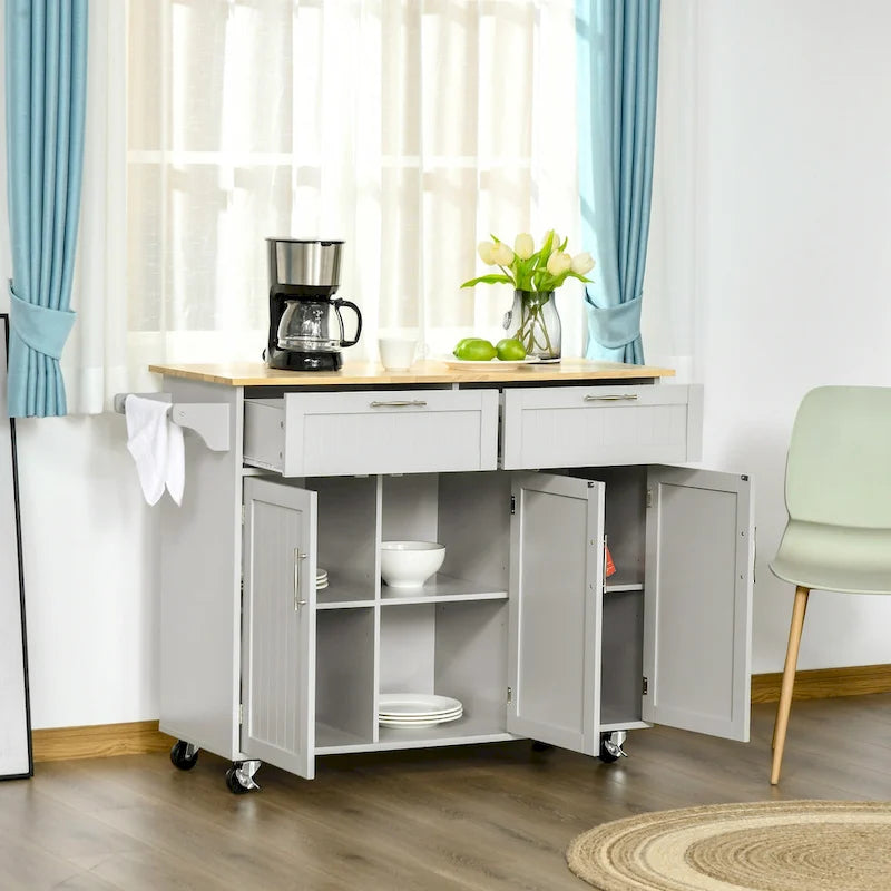 Carrello da cucina su ruote nero/bianco/grigio con cassetti, armadietti e portasciugamani