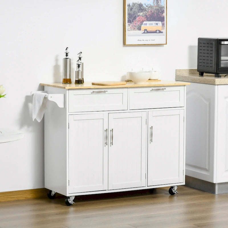 Carrello da cucina su ruote nero/bianco/grigio con cassetti, armadietti e portasciugamani