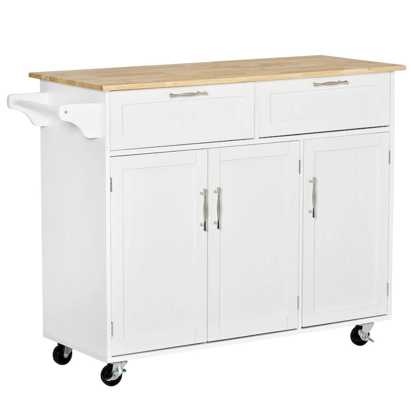 Carrello da cucina su ruote nero/bianco/grigio con cassetti, armadietti e portasciugamani