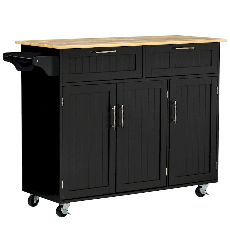 Carrello da cucina su ruote nero/bianco/grigio con cassetti, armadietti e portasciugamani