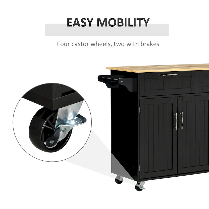 Carrello da cucina su ruote nero/bianco/grigio con cassetti, armadietti e portasciugamani