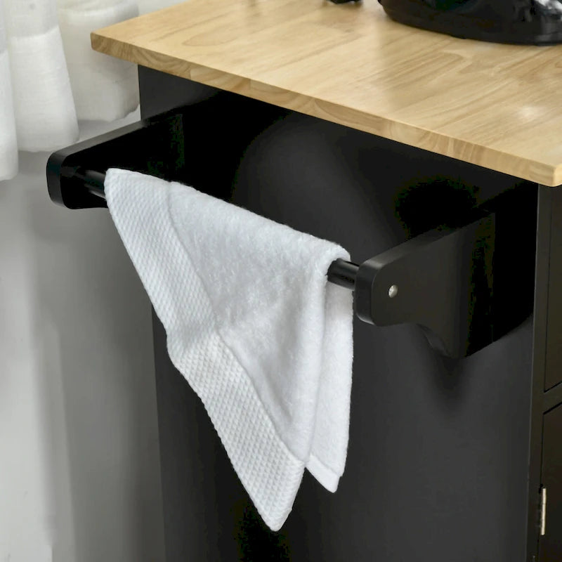 Carrello da cucina su ruote nero/bianco/grigio con cassetti, armadietti e portasciugamani