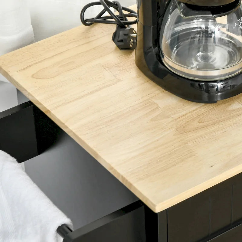 Carrello da cucina su ruote nero/bianco/grigio con cassetti, armadietti e portasciugamani