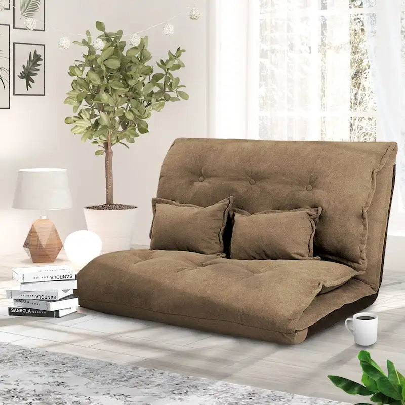 Divano Letto Pieghevole Grigio/Marrone con 2 Cuscini, per 1–2 Persone