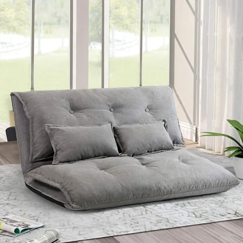 Divano Letto Pieghevole Grigio/Marrone con 2 Cuscini, per 1–2 Persone