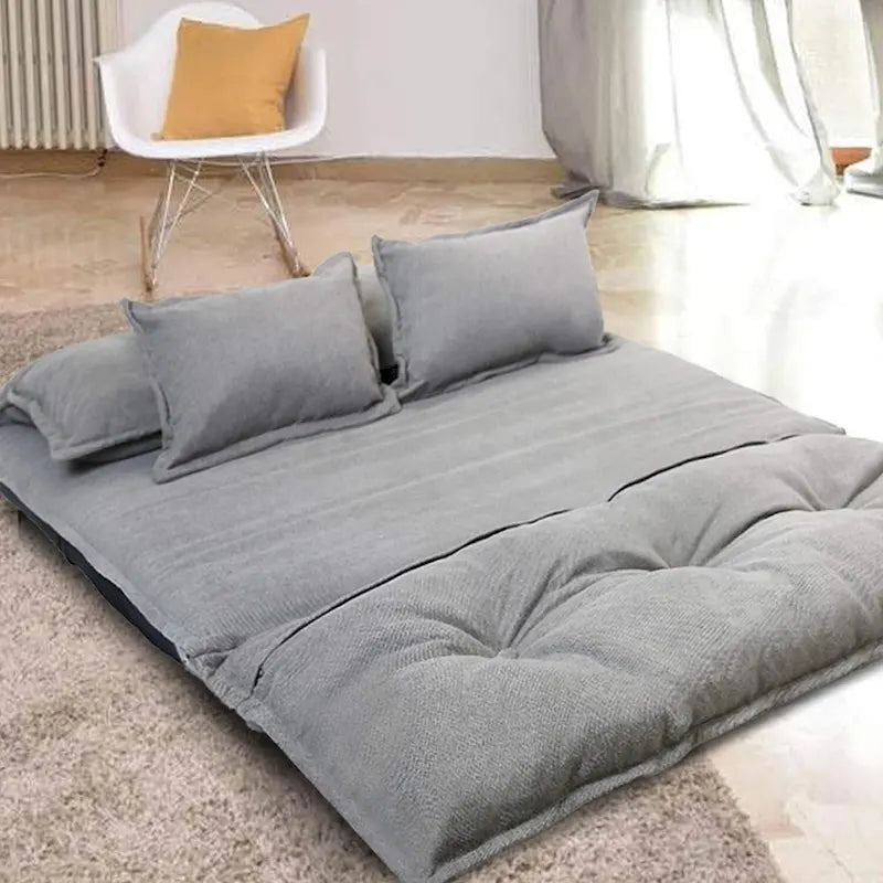 Divano Letto Pieghevole Grigio/Marrone con 2 Cuscini, per 1–2 Persone