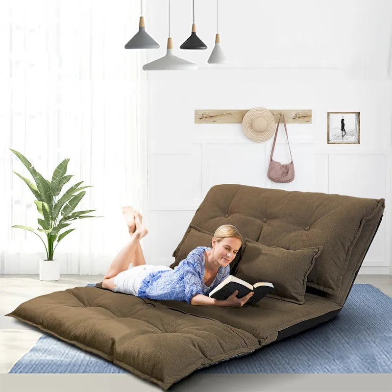 Divano Letto Pieghevole Grigio/Marrone con 2 Cuscini, per 1–2 Persone