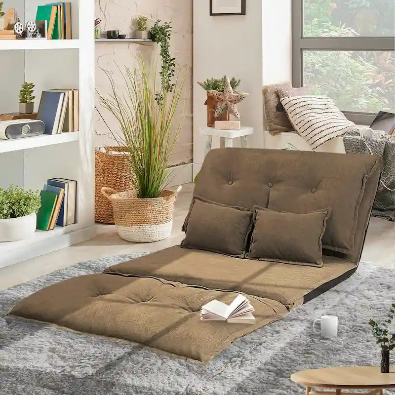 Divano Letto Pieghevole Grigio/Marrone con 2 Cuscini, per 1–2 Persone