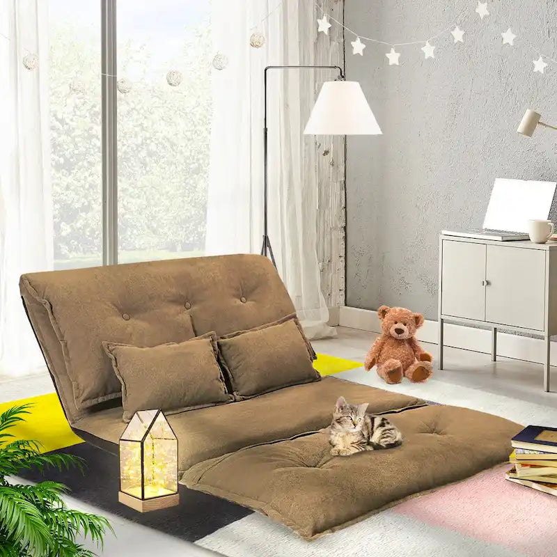 Divano Letto Pieghevole Grigio/Marrone con 2 Cuscini, per 1–2 Persone