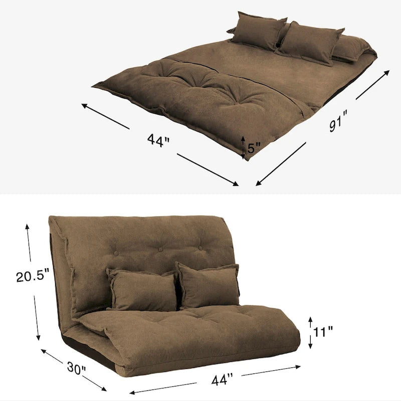 Divano Letto Pieghevole Grigio/Marrone con 2 Cuscini, per 1–2 Persone