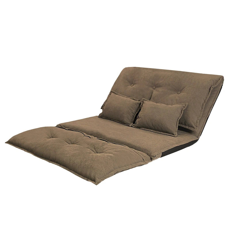 Divano Letto Pieghevole Grigio/Marrone con 2 Cuscini, per 1–2 Persone