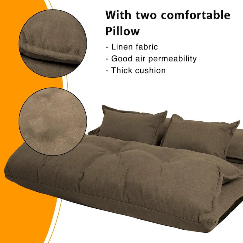 Divano Letto Pieghevole Grigio/Marrone con 2 Cuscini, per 1–2 Persone