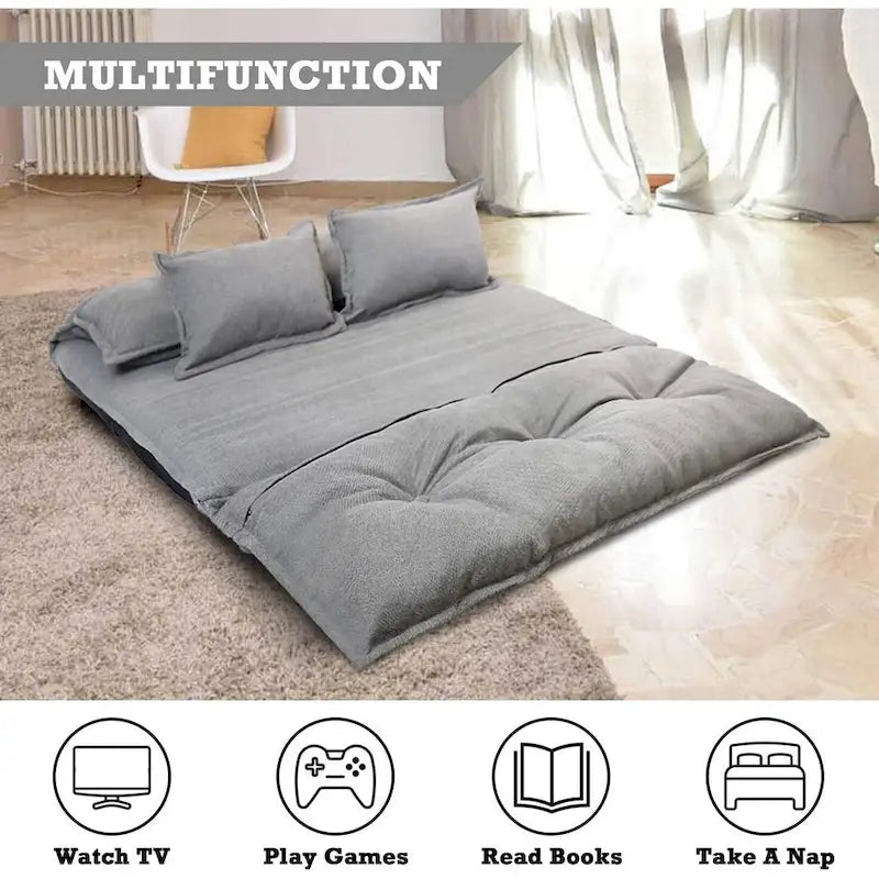 Divano Letto Pieghevole Grigio/Marrone con 2 Cuscini, per 1–2 Persone