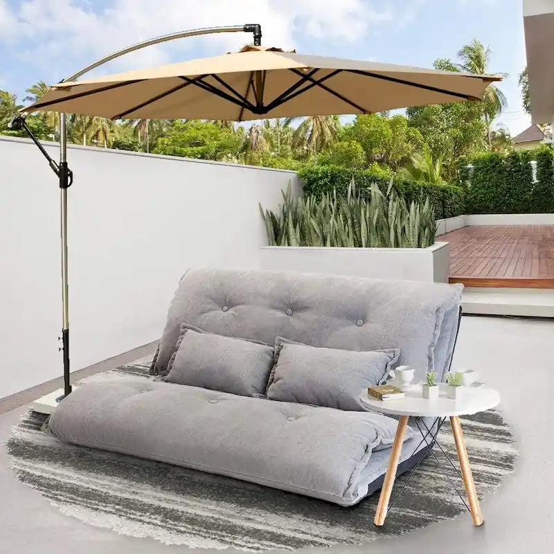 Divano Letto Pieghevole Grigio/Marrone con 2 Cuscini, per 1–2 Persone
