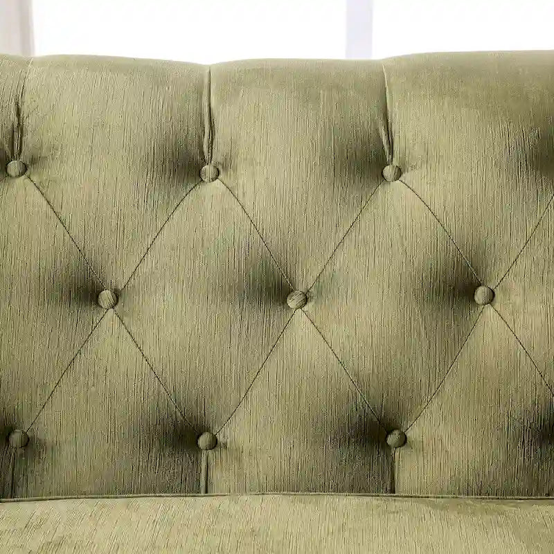 Divano in microfibra trapuntato verde oliva, stile transizionale, 3 posti