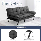 Divano letto futon convertibile in pelle nera/tessuto grigio con braccioli regolabili, 2 posti