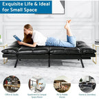 Divano letto futon convertibile in pelle nera/tessuto grigio con braccioli regolabili, 2 posti
