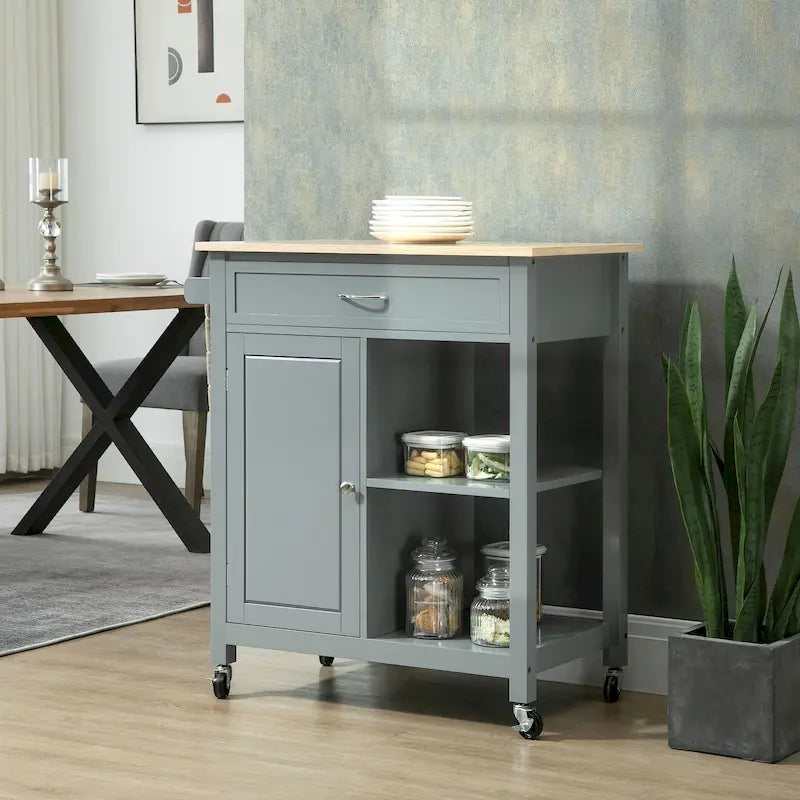 Carrello da Cucina su Ruote con Spazio Contenitore, Grigio / Nero / Bianco, per Uso Domestico