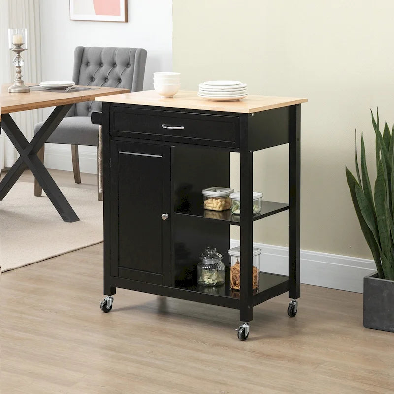 Carrello da Cucina su Ruote con Spazio Contenitore, Grigio / Nero / Bianco, per Uso Domestico