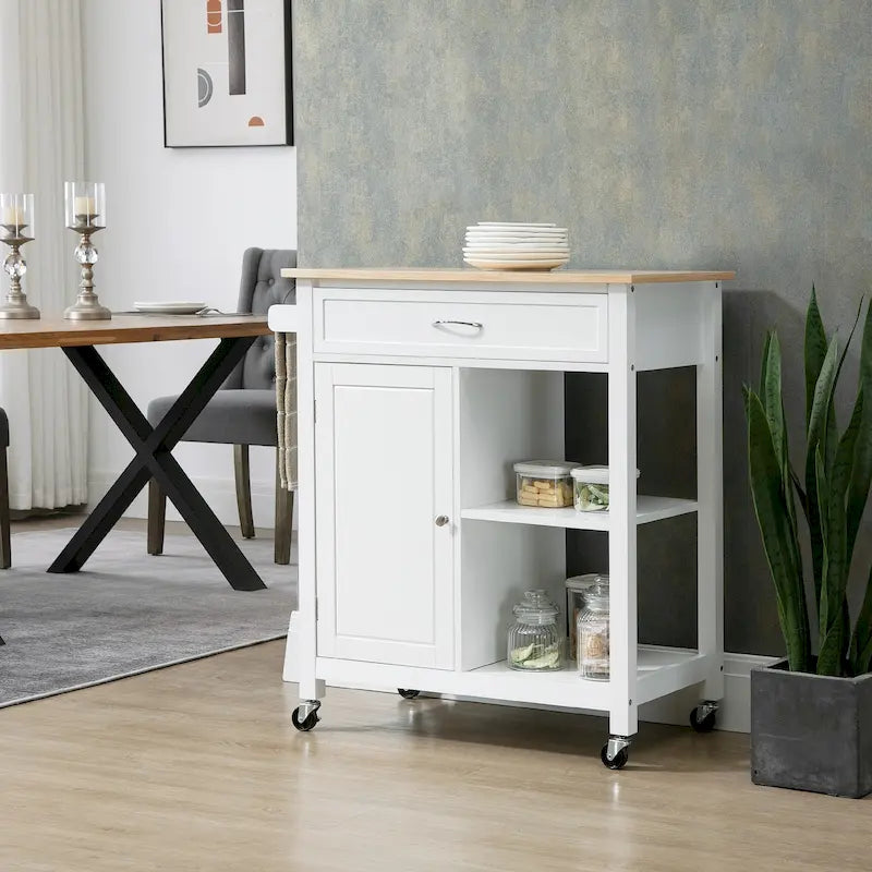 Carrello da Cucina su Ruote con Spazio Contenitore, Grigio / Nero / Bianco, per Uso Domestico