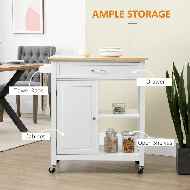Carrello da Cucina su Ruote con Spazio Contenitore, Grigio / Nero / Bianco, per Uso Domestico