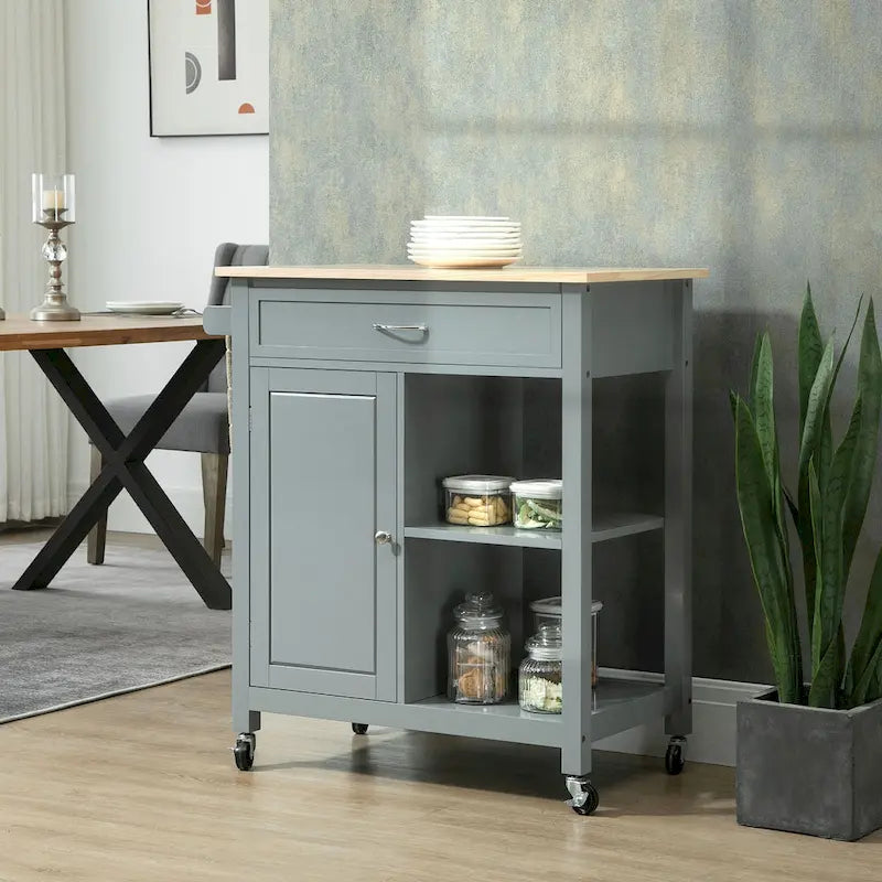 Carrello da Cucina su Ruote con Spazio Contenitore, Grigio / Nero / Bianco, per Uso Domestico
