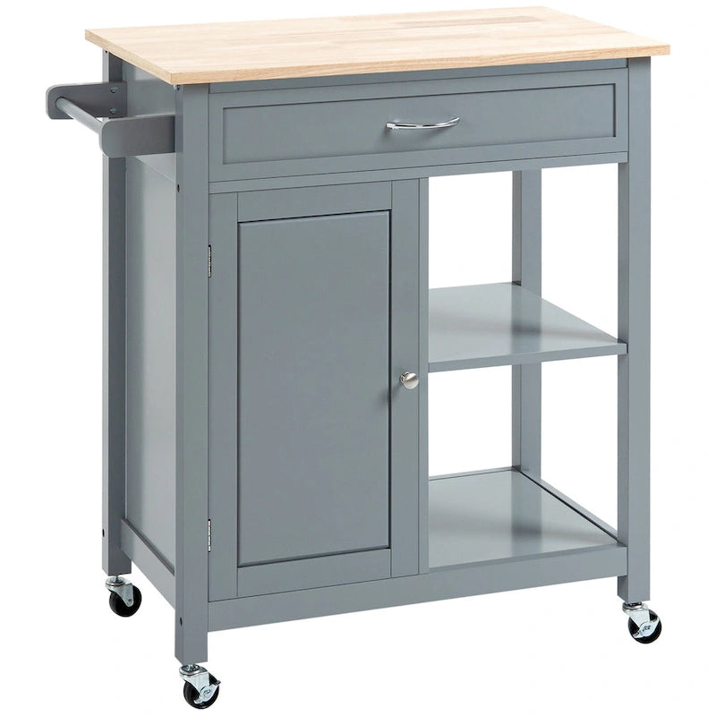 Carrello da Cucina su Ruote con Spazio Contenitore, Grigio / Nero / Bianco, per Uso Domestico