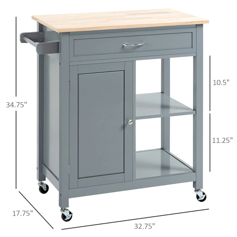 Carrello da Cucina su Ruote con Spazio Contenitore, Grigio / Nero / Bianco, per Uso Domestico