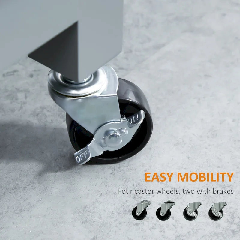 Carrello da Cucina su Ruote con Spazio Contenitore, Grigio / Nero / Bianco, per Uso Domestico