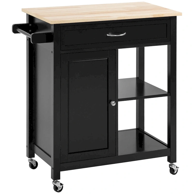 Carrello da Cucina su Ruote con Spazio Contenitore, Grigio / Nero / Bianco, per Uso Domestico