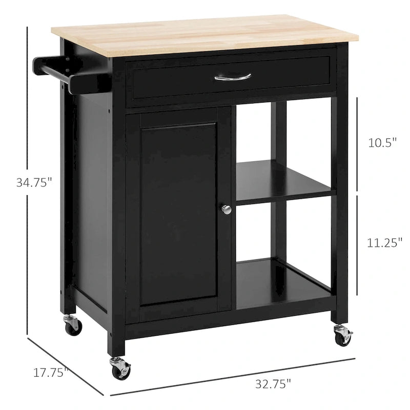 Carrello da Cucina su Ruote con Spazio Contenitore, Grigio / Nero / Bianco, per Uso Domestico