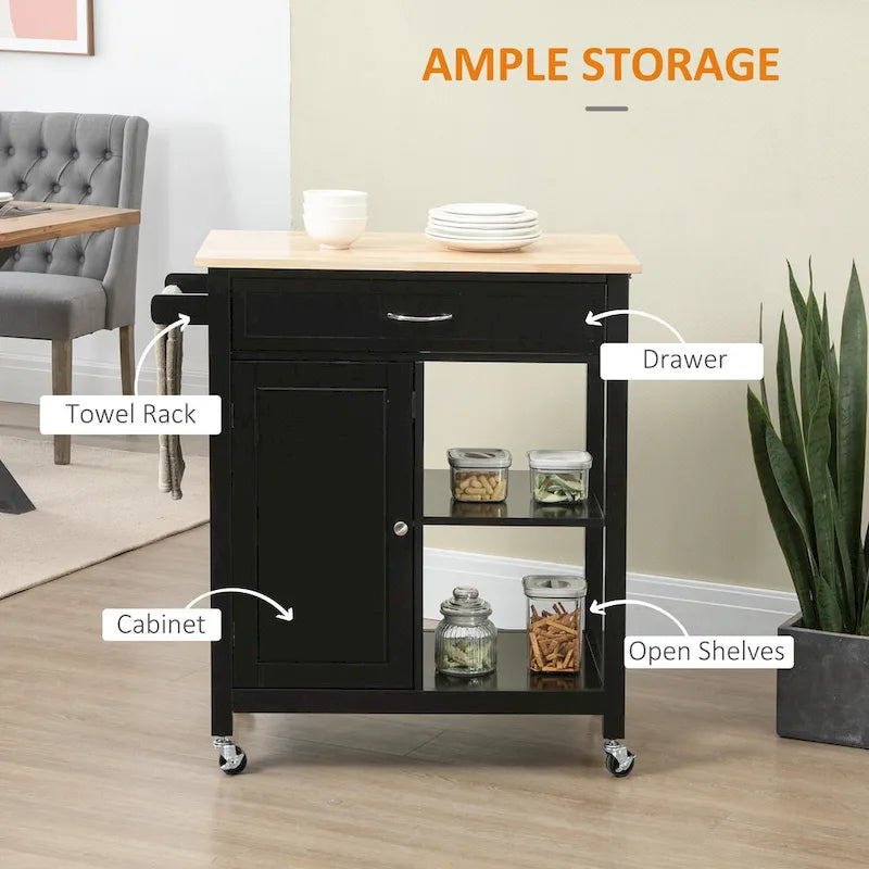 Carrello da Cucina su Ruote con Spazio Contenitore, Grigio / Nero / Bianco, per Uso Domestico