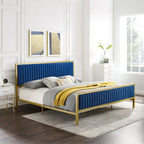 Letto a piattaforma trapuntato in velluto cannellato grigio/blu – Queen/King, 2 posti letto