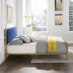 Letto a piattaforma trapuntato in velluto cannellato grigio/blu – Queen/King, 2 posti letto