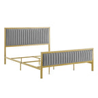 Letto a piattaforma trapuntato in velluto cannellato grigio/blu – Queen/King, 2 posti letto