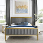 Letto a piattaforma trapuntato in velluto cannellato grigio/blu – Queen/King, 2 posti letto